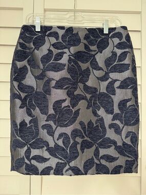 Ann Taylor Navy Floral Jacquard Pencil Skirt